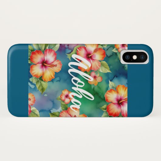 Aloha Hibiskus Tropenfarben-Blumendesign Case-Mate iPhone Hülle (Rückseite (Horizontal))