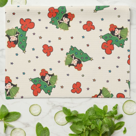 Aloha Honeys Christmas Hawaiian Hula Girl Cream Geschirrtuch (Gefaltet)