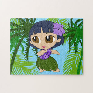 Aloha Honeys Hawaiian Blue Hair Hula Girl Puzzle