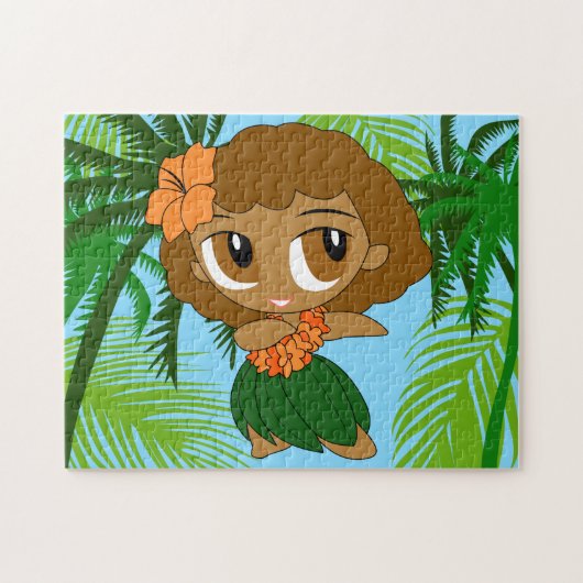 Aloha Honeys Hawaiian Brawn Hair Hula Girl Puzzle (Horizontal)