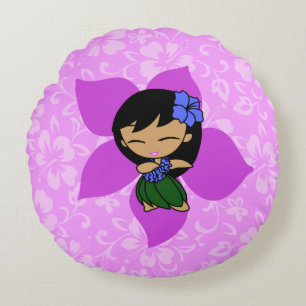 Aloha Honeys Hawaiian Hibiskus Vintag Hula Girl Rundes Kissen