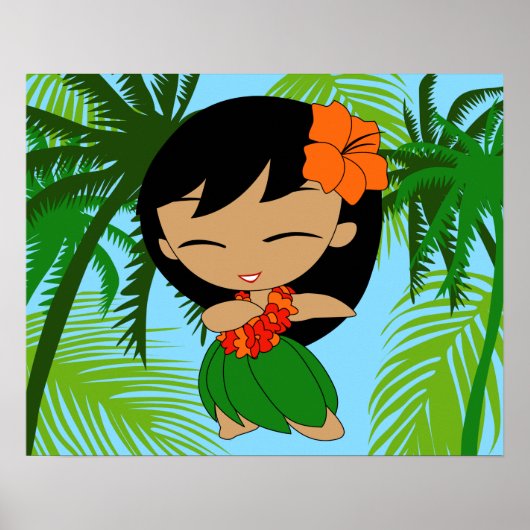 Aloha Honeys Hawaiian Orange Hibiskus Hula Girl Poster (Vorne)
