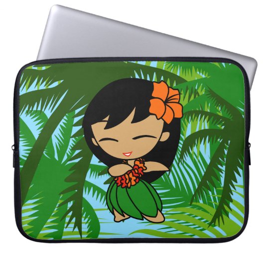 Aloha Honeys Hawaiian Palms Hula Girl Wetsuit Laptopschutzhülle (Vorderseite)