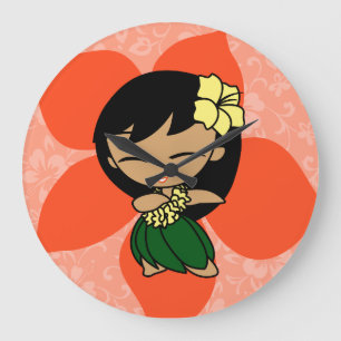 Aloha Honeys Hawaiianischer Hibiskus Vintage Hula Große Wanduhr