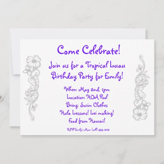 Aloha Honeys Luau Invite Card Einladung (Rückseite)