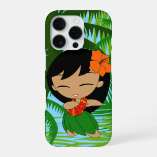 Aloha Honeys Palms Hawaiian Black Hair Hula Mädche iPhone 16 Pro Hülle