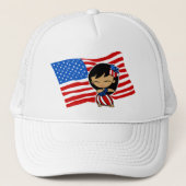 Aloha Honeys USA Flag Hula Girl Hats Truckerkappe (Vorderseite)