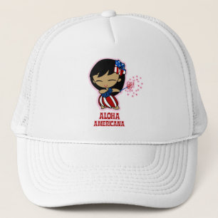 Aloha Honeys USA Flag Hula Girl Hats Truckerkappe