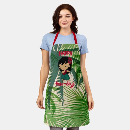 Aloha Honeys Weihnachtsfeiertag Hula Girl Palm Schürze (Getragen)