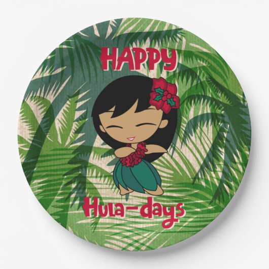 Aloha Honeys Weihnachtsfeiertag Hula Girl Palms Pappteller (Vorderseite)