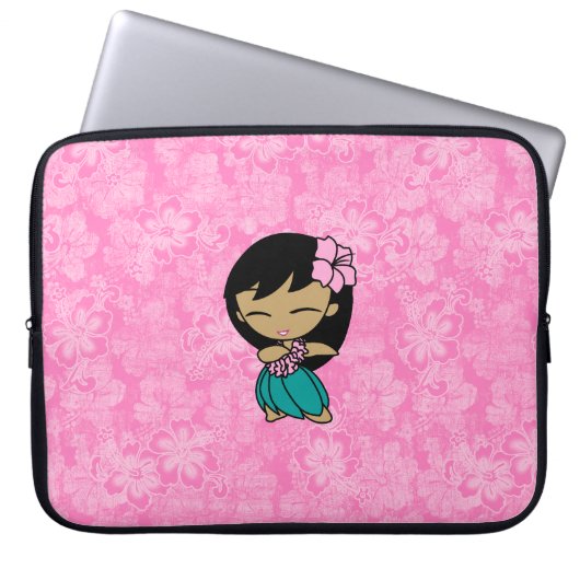 Aloha Honig Hula Mädchen-Hibiskus-Neopren Laptopschutzhülle (Vorderseite)