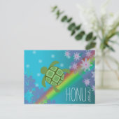 Aloha Honu Beautiful Sea Turtle Rainbow und Blume Postkarte (Stehend Vorderseite)