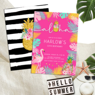 Aloha Hot Pink Tropical Luau Flamingo Geburtstag Einladung