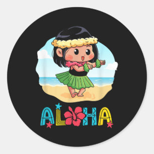 Aloha Hula Hawaiian Niedlich Girl Dancer Summer Be Runder Aufkleber