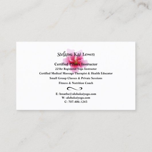 Aloha Kai Yoga Visitenkarte (Rückseite)