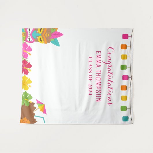 Aloha-Klasse 2024 Abschluss Luau Backdrop Wandteppich (Vorderseite (Horizontal))