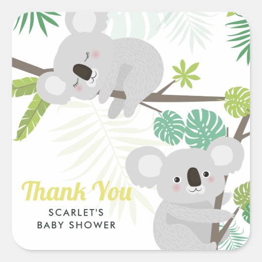 Aloha Koala Tropical Baby Dusche Danke Sticker (Vorderseite)