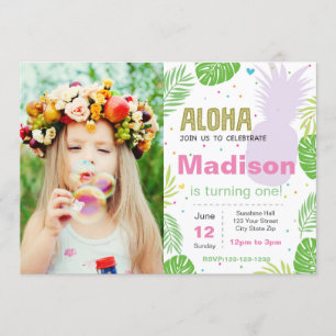 Aloha laden Geburtstag mit Foto ein Einladung