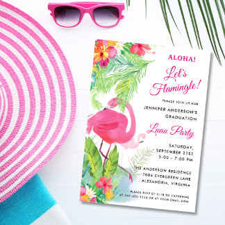Aloha Let's Flamingle Abschluss Luau Party Einladung