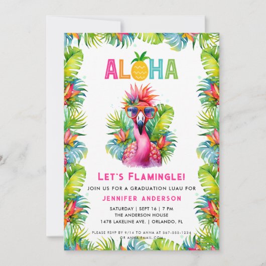Aloha Let's Flamingle Tropical Abschluss Luau Einladung (Vorderseite)