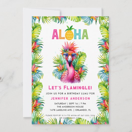Aloha Let's Flamingle Tropical Flamingo Birthday Einladung (Vorderseite)