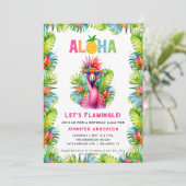 Aloha Let's Flamingle Tropical Flamingo Birthday Einladung (Stehend Vorderseite)