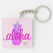 Aloha Lila Ananas Square Schlüsselanhänger Mini (Rückseite)