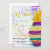 Aloha Lila Gold Rainbow Ananas Geburtstag Einladung (Vorne/Hinten)