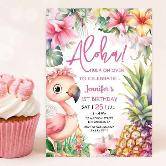 Aloha! Luau 1. Geburtstag Pink Tropisch Hawaiisch Einladung