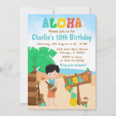 Aloha Luau Beach Birthday Black Hair Boy Einladung (Vorderseite)