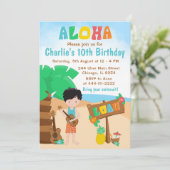Aloha Luau Beach Birthday Black Hair Boy Einladung (Stehend Vorderseite)