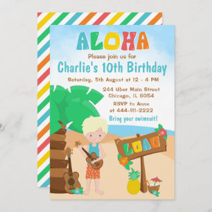 Aloha Luau Beach Birthday Blonde Hair Boy Invitati Einladung