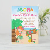 Aloha Luau Beach Birthday Red Hair Girl Einladung (Stehend Vorderseite)