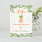 Aloha Luau Birthday Einladung Tropische Ananas (Stehend Vorderseite)