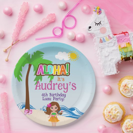 Aloha Luau Birthday Pappteller (Party)