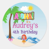 Aloha Luau Birthday Runder Aufkleber (Vorderseite)