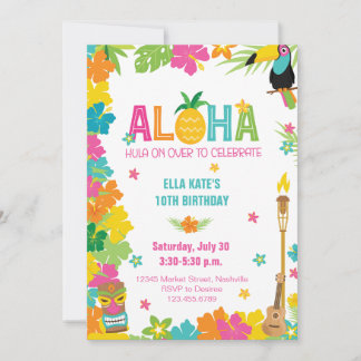 Aloha Luau Birthday Tropical Floral Party Einladung