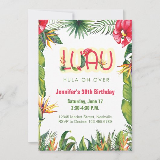 Aloha Luau Birthday Tropical Floral Party Einladung (Vorderseite)