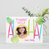 Aloha Luau Birthday Tropical Foto Dankeskarte (Stehend Vorderseite)