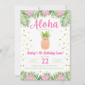 Aloha Luau Birthday Tropische Ananas in Rosa Einladung (Vorderseite)