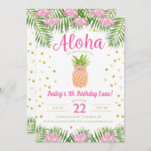Aloha Luau Birthday Tropische Ananas in Rosa Einladung (Vorne/Hinten)