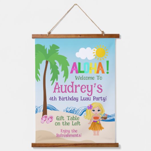 Aloha Luau Birthday Wandteppich Mit Holzrahmen (Vorderseite)