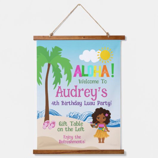 Aloha Luau Birthday Wandteppich Mit Holzrahmen (Vorderseite)