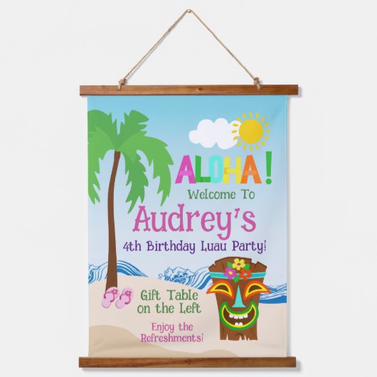 Aloha Luau Birthday Wandteppich Mit Holzrahmen (Vorderseite)