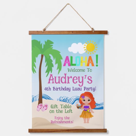 Aloha Luau Birthday Wandteppich Mit Holzrahmen (Vorderseite)