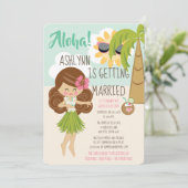 Aloha Luau Brautparty-dunkles Haar-dunkler Einladung (Stehend Vorderseite)