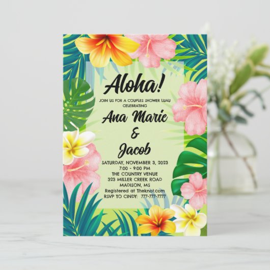 Aloha Luau Couples Einladung (Stehend Vorderseite)
