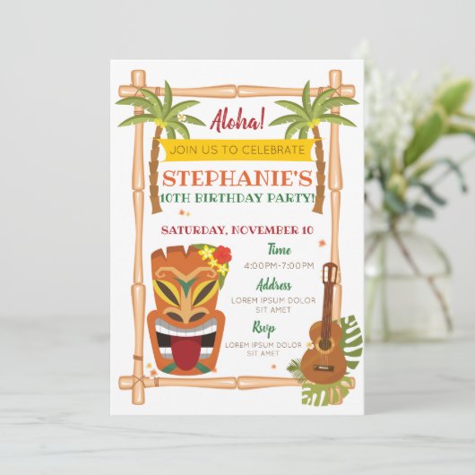 Aloha Luau Einladung (Stehend Vorderseite)