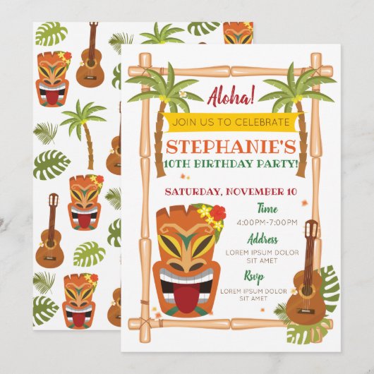 Aloha Luau Einladung (Vorne/Hinten)