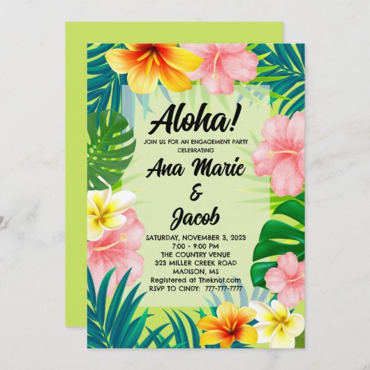 Aloha Luau Engagement Party Showeinladung Einladung (Vorne/Hinten)